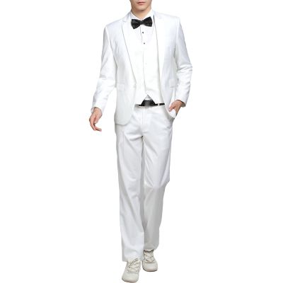 Maiyifu-GJ Men' 3 Piece Solid Color Suit Set Single Breasted Slim Jacket Vest Pants Formal Business Wedding Prom Blazer Sets (White,4X-Large)