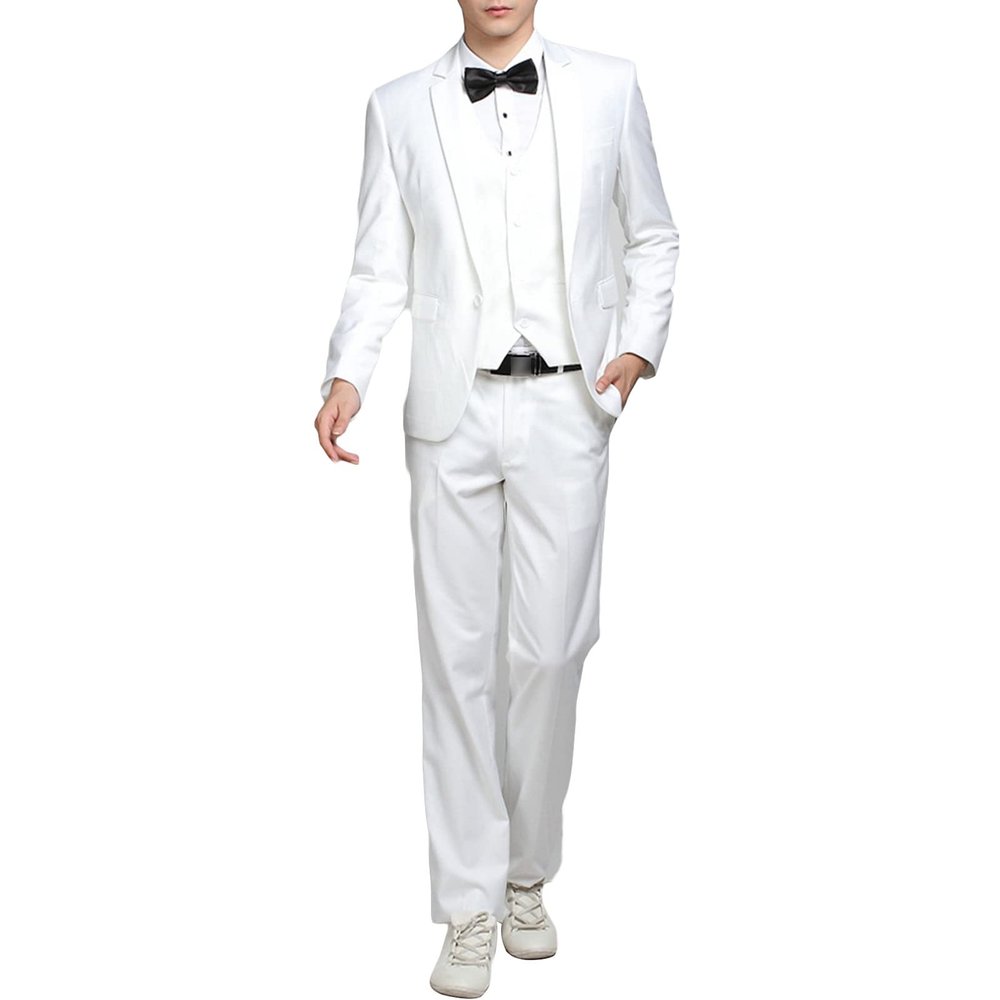 Maiyifu-GJ Men' 3 Piece Solid Color Suit Set Single Breasted Slim Jacket Vest Pants Formal Business Wedding Prom Blazer Sets (White,4X-Large)