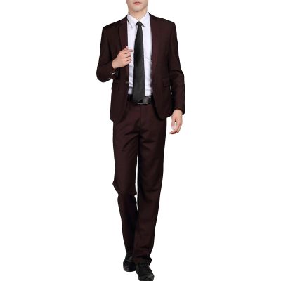 Men' 3 Piece Solid Color Suit Set Single Breasted Slim Jacket Vest Pants Formal Business Wedding Prom Blazer Sets (Purple 1,Small)