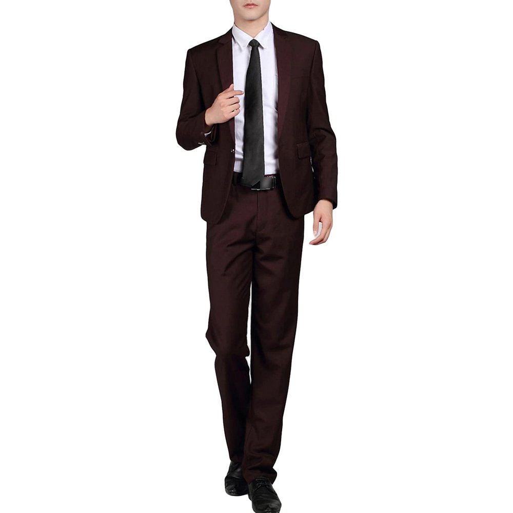 Men' 3 Piece Solid Color Suit Set Single Breasted Slim Jacket Vest Pants Formal Business Wedding Prom Blazer Sets (Purple 1,Small)