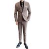 Men's Plaid 3 Pieces Tuxedo Suit Checked Slim Fit One Button Blazer Set Striped Formal Jacket Vest & Pants (Brown,3X-Large) view 1