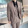 Men's Plaid 3 Pieces Tuxedo Suit Checked Slim Fit One Button Blazer Set Striped Formal Jacket Vest & Pants (Brown,3X-Large) view 2