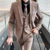 Men's Plaid 3 Pieces Tuxedo Suit Checked Slim Fit One Button Blazer Set Striped Formal Jacket Vest & Pants (Brown,3X-Large) view 3