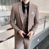 Men's Plaid 3 Pieces Tuxedo Suit Checked Slim Fit One Button Blazer Set Striped Formal Jacket Vest & Pants (Brown,3X-Large) view 4