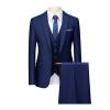 Men's 3 Piece Solid Color Suit Set Single Breasted Slim Fit Jacket Vest Pants Business Wedding Prom Blazer Sets (Dark Blue 1,4X-Large) view 1