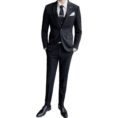 Men's Plaid 3 Pieces Tuxedo Suit Checked Slim Fit One Button Blazer Set Striped Formal Jacket Vest & Pants (Black,3X-Large)
