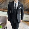 Men's Plaid 3 Pieces Tuxedo Suit Checked Slim Fit One Button Blazer Set Striped Formal Jacket Vest & Pants (Black,3X-Large) view 2
