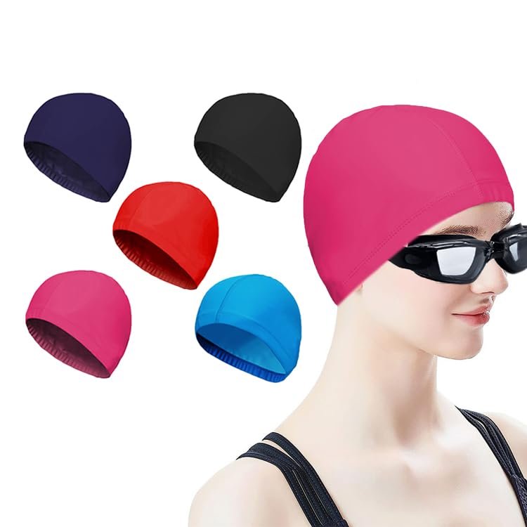 aoozleny Spandex Nylon Fabric Swim Cap for Kids and Adult(not for Long Hair),Set of 5