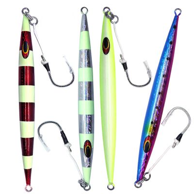 Qty 4 Fish WOW! 200g Fast Speed jig 7oz Vertical High Pitch Deep Drop Jigs with BKK Jigging Hook Slow Pitch Jig Flat Fall Jigging Fishing Lures Mix Colors Saltwater Jigs