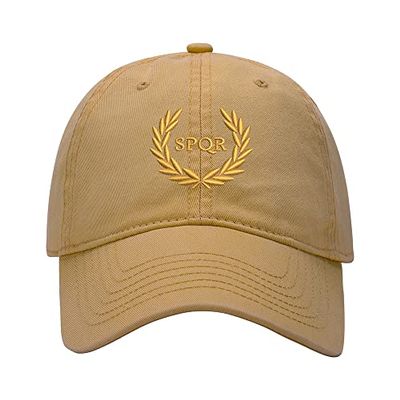 Baseball Cap Men SPQR Roman Empire Caesar Wreath Embroidered Washed Cotton Dad Hat Baseball Caps (Khaki,7 5/8)