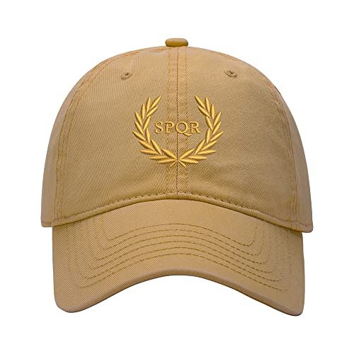 Baseball Cap Men SPQR Roman Empire Caesar Wreath Embroidered Washed Cotton Dad Hat Baseball Caps (Khaki,7 5/8)