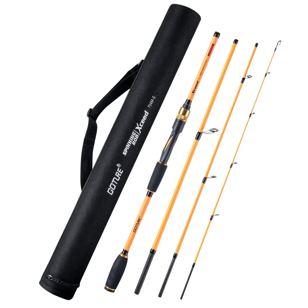 4 Piece Travel Spinning Fishing Rods Portable 4 Sections Lightweight Carbon Fiber Poles M Power MF Action 8ft Orange