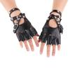 aoozleny Women Girls Fingerless Gloves,PU Leather Biker Punk Gloves with Belt Up Closure and Rivet Design (Black) view 1
