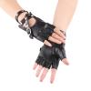 aoozleny Women Girls Fingerless Gloves,PU Leather Biker Punk Gloves with Belt Up Closure and Rivet Design (Black) view 3