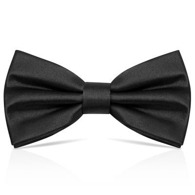 PAFUWEI Men's Pre-Tied Bow Tie, Tux Bowtie Solid Color Neck Bow Ties Adjustable Length Formal Satin Bow Tie for Wedding Party (Polyester, Black)