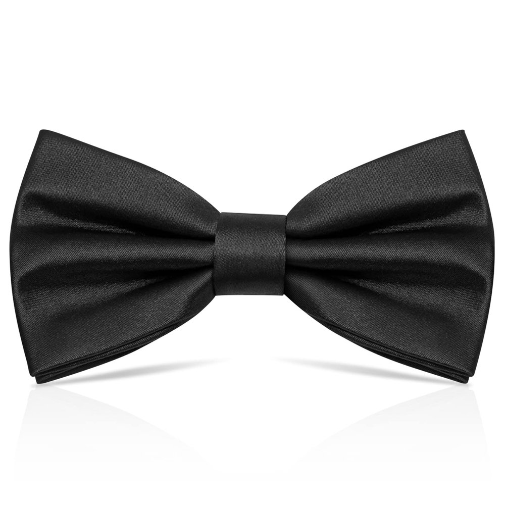 PAFUWEI Men's Pre-Tied Bow Tie, Tux Bowtie Solid Color Neck Bow Ties Adjustable Length Formal Satin Bow Tie for Wedding Party (Polyester, Black)