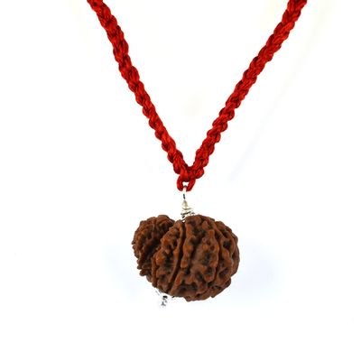 Skyjewels Certified 12 Mukhi Gauri Shankar Rudraksha Bead Necklace with Silver Caping Red Thred