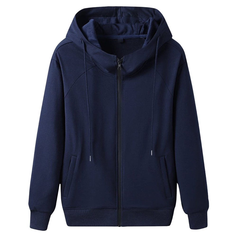 Men's Slim Fit Full Zip Hoodies Lightweight Athletic Casual Hooded Sweatshirt Long Sleeve Active Hoodie Jackets (Dark Blue,X-Large)