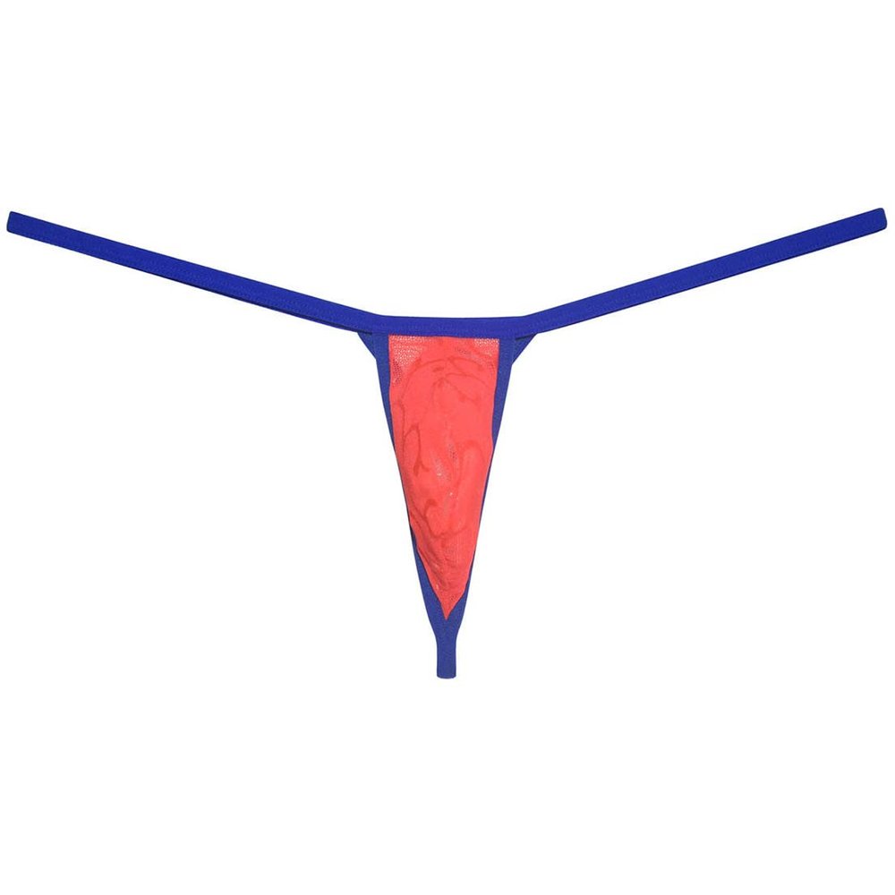 Botmois Men's See-through Bikini Tangas Light Lace String Thong Underwear Pouch T-back Minimal Coverage Male Underpants Orange Red XL