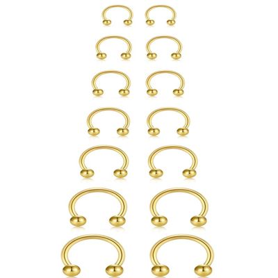20G Horseshoe Septum Nose Nostril Ring Hoop, 7 Pairs Circular Curved Barbell Externally Threaded, Silver Small Body Piercing Jewelry Set for Lip Eyebrow Nipple Belly labret Daith Tragus Helix Cartilage Rook Multiple Piercing Smiley ( Ball 6MM - 14MM)