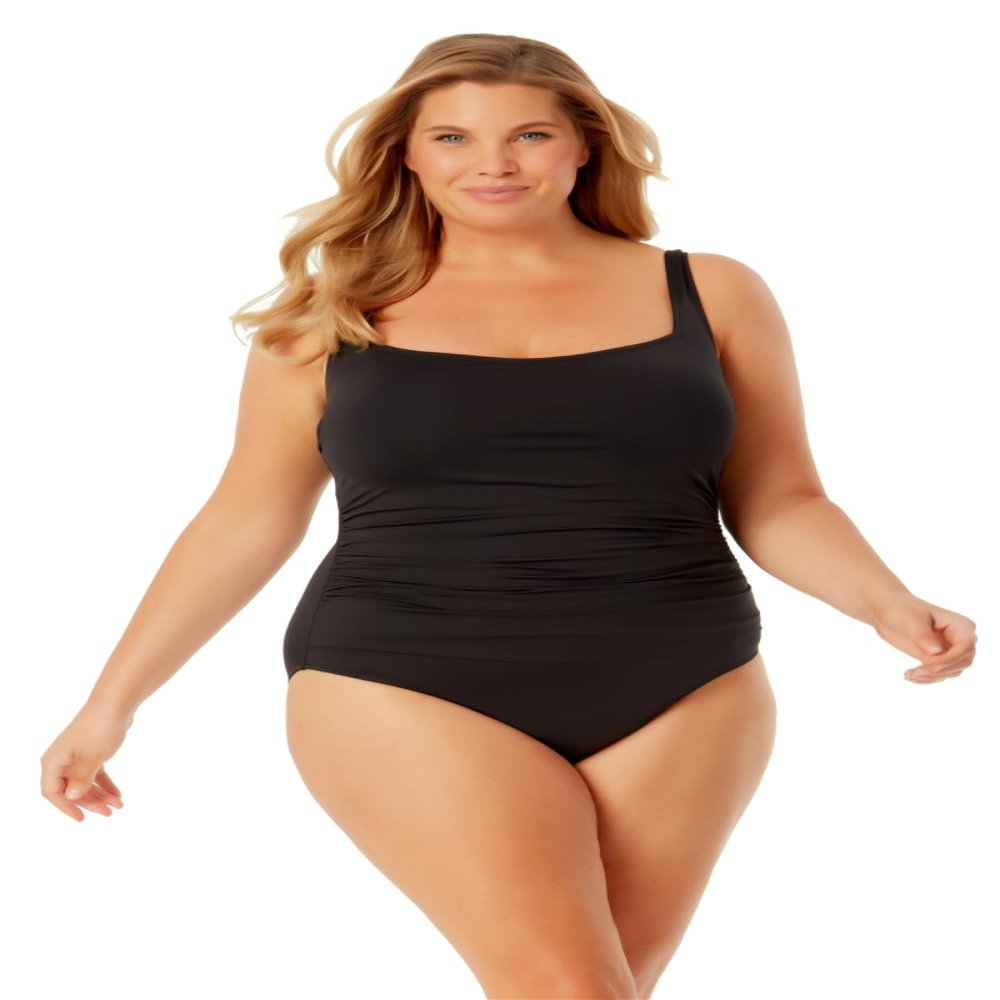 Anne Cole Plus Size Classic Square Neck One-Piece Black 24W