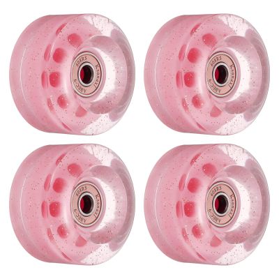 PATIKIL 32 x 58mm Roller Skate Wheels with Bearings, 4 Pack 82A Quad Skate Replacement for Double Row Skate Skateboard Indoor or Outdoor, Shine Pink