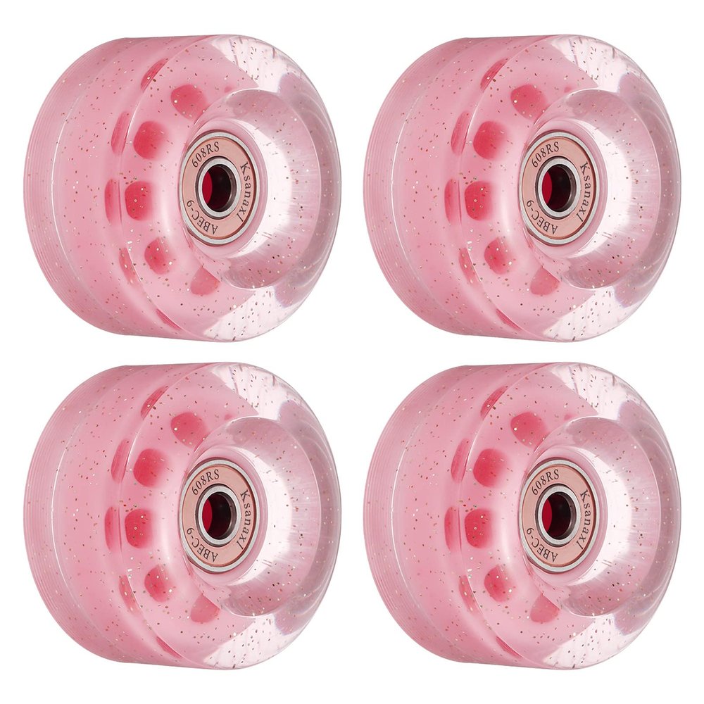 PATIKIL 32 x 58mm Roller Skate Wheels with Bearings, 4 Pack 82A Quad Skate Replacement for Double Row Skate Skateboard Indoor or Outdoor, Shine Pink