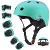 Kids Bike Helmet for Ages 5-15, Adjustable Safety Toddler Helmet with Protective Gear Set, Skateboard Scooter Helmets with Knee Elbow Pads Wrist Guards for Boys Girls (Medium, Pink) (Medium, Green) view 1