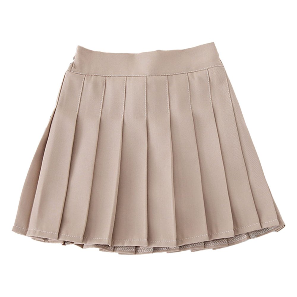 winying Kids Girls Fashion Plaid Pleated High-Waist A-line Skirt Dance Skirt Daily Schoogirls Uniform Dress Khaki A 10-11 Years
