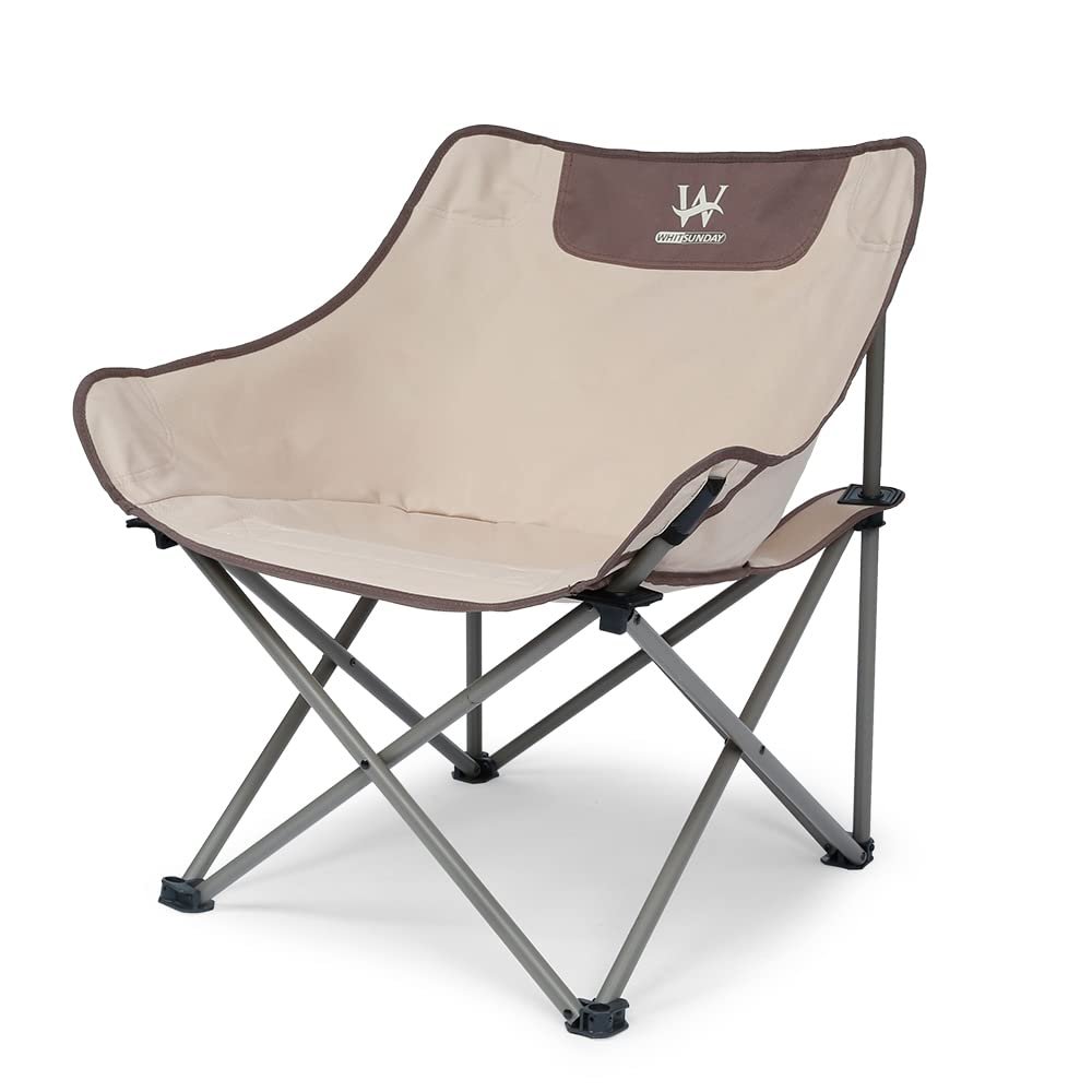 Whitsunday Outdoor Foldable Camping Chair with Built-in Side Pocket (1, Ivory)