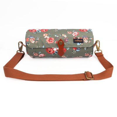 TOURBON Canvas Leather Bike Handlebar Bag with Shoulder Strap, 4.5L Bicycle Top Tube Pouch, Water-resistant Small Saddlebag storage bag for Cycling (Green Flower)