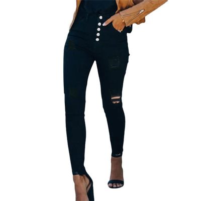 DGHM-JLMY Women's Buckle Ripped Slim Jeans Distressed Boyfriend with Hole Skinny Jeans High Rise Skinny Ankle Jeans (Black,Small,5,OZ)