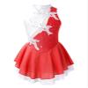 Agoky Kids Girls Floral Print Mock Neck Figure Ice Skating Gymnastic Dress Sequin Ballet Lyrical Jazz Modern Dance Dress Burgundy&White 14 Years view 1