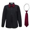 Boys Uniform Dress Shirt Cotton Long Sleeve Button Down Black Tops with Tie & Bowtie Set for School Church Wedding, 170 view 1