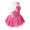 Agoky Kids Girls Floral Print Mock Neck Figure Ice Skating Gymnastic Dress Sequin Ballet Lyrical Jazz Modern Dance Dress Pink&White 12 Years view 1