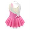 Agoky Kids Girls Floral Print Mock Neck Figure Ice Skating Gymnastic Dress Sequin Ballet Lyrical Jazz Modern Dance Dress Pink&White 12 Years view 2
