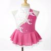 Agoky Kids Girls Floral Print Mock Neck Figure Ice Skating Gymnastic Dress Sequin Ballet Lyrical Jazz Modern Dance Dress Pink&White 12 Years view 3