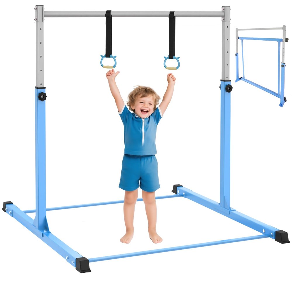 Gymnastics Bar for Kids Ages 3-15 | Sturdy Steel Home Gym, Adjustable Height (3 to 5 ft) with Anti-Slip Base, Easy Assembly