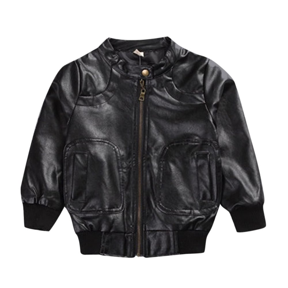 Dkygxwt Boys Leather Jacket Toddler Kids Long Sleeve Faux Leather Zipper Jacket Spring Autumn Lightweight PU Coat Clothes Black