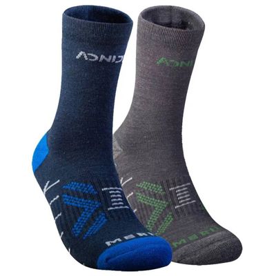 AONIJIE 2 Pairs Merino Wool Socks Moisture Wicking Athletic Running Socks for Women Men Performance Thermal Hiking Socks (E: BLue+Grey, Medium)