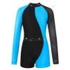 Agoky Kids Girls Ballet Dance Unitard Yoga Outfit Long Sleeve Biketard Rhinestone Gymnastics Leotard Athletic Tracksuit Blue Green 12 Years view 2