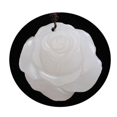 1PC Natural Gemstone Rose Pendant White Jade Quartz Flower Shape Charm Necklace Jewelry for Woman Jewellery DIY Gift