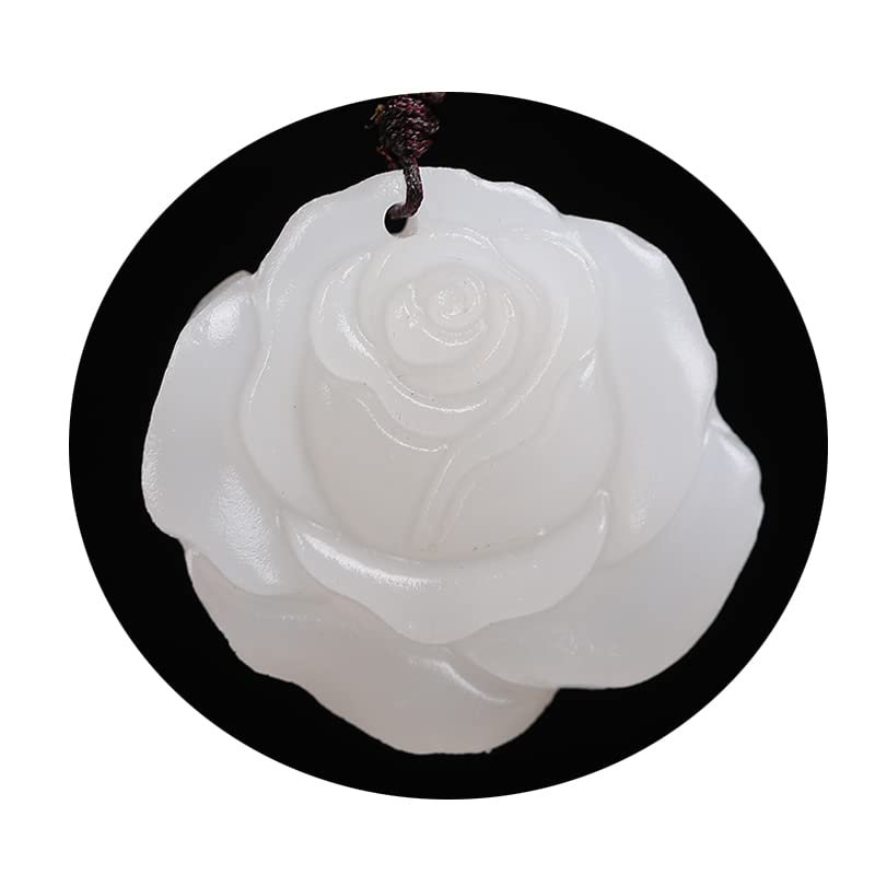 1PC Natural Gemstone Rose Pendant White Jade Quartz Flower Shape Charm Necklace Jewelry for Woman Jewellery DIY Gift