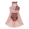 VernLan Girls Mock-Neck Cutout Back Lyrical Dance Dress Costumes for Contemporary Ballet Dance wear Leotard Wrap Skirt Pink 14 Years view 1