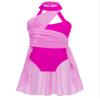 FEESHOW Girls Mock-Neck Cutout Back Lyrical Dance Dress Costumes for Contemporary Ballet Dance wear Leotard Wrap Skirt Rose 14 Years view 1
