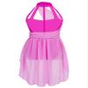 FEESHOW Girls Mock-Neck Cutout Back Lyrical Dance Dress Costumes for Contemporary Ballet Dance wear Leotard Wrap Skirt Rose 14 Years view 2
