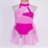 FEESHOW Girls Mock-Neck Cutout Back Lyrical Dance Dress Costumes for Contemporary Ballet Dance wear Leotard Wrap Skirt Rose 14 Years view 3