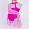 FEESHOW Girls Mock-Neck Cutout Back Lyrical Dance Dress Costumes for Contemporary Ballet Dance wear Leotard Wrap Skirt Rose 14 Years view 4