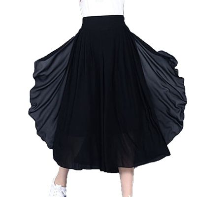 DGHM-JLMY Women's Chiffon Wide Leg Culottes High Waist Casual Palazzo Dress Pant Loose Layer Elastic Waist Pants (Black,Medium,5,OZ)