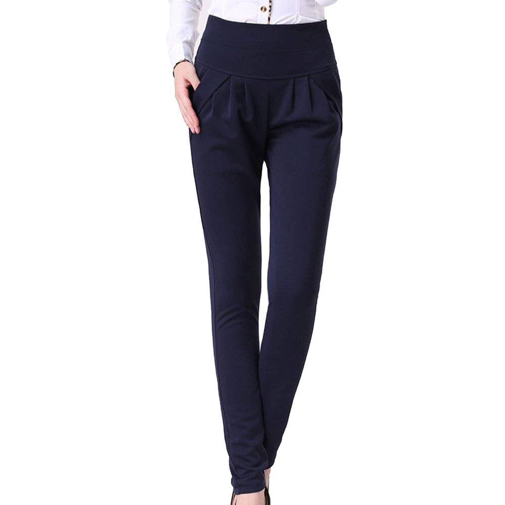 DGHM-JLMY Women's High Waist Slim Suit Pencil Pants Casual Stretch Trousers Solid Pants Elegant Elastic Waist Skinny Pants (Dark Blue,Small,5,OZ)
